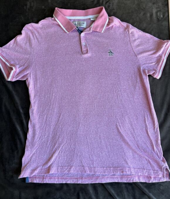 Original Penguin Other - vtg penguin Pink Striped golf polo shirt Preppy L retro casual career summer